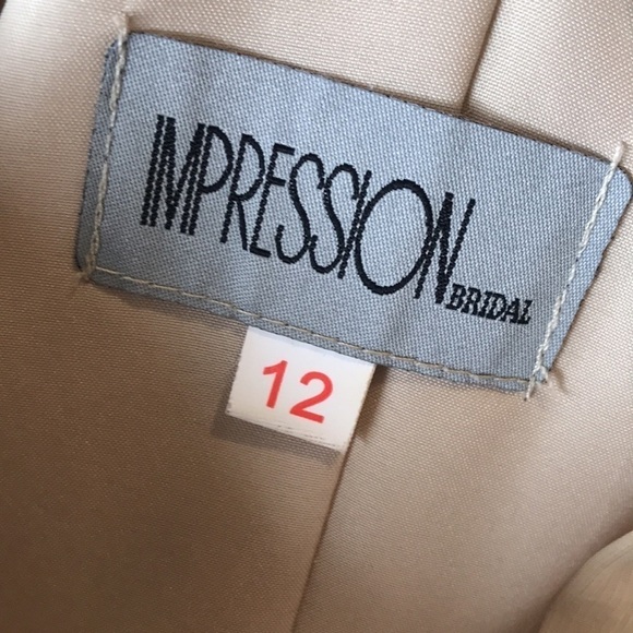 Impression Bridal tan black lace spaghetti strap pleated evening dress size 12 - Picture 13 of 14